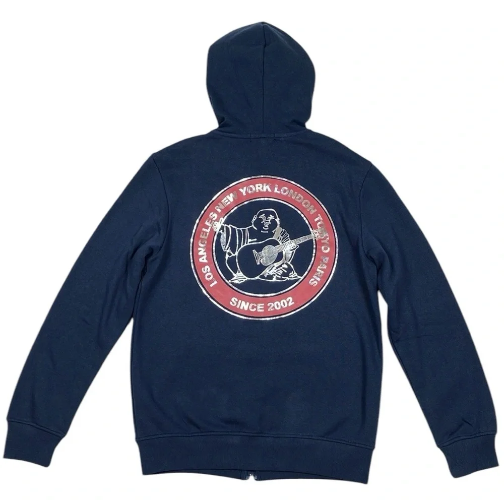 True Religion Zip Hoodie City Buddha Blue Sweatshirt NWT